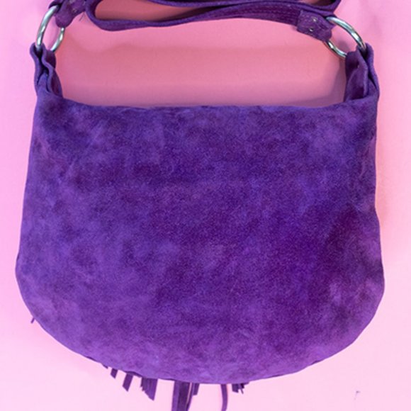 Purple Genuine Suede Hobo-Style Bag - Picture 2 of 4